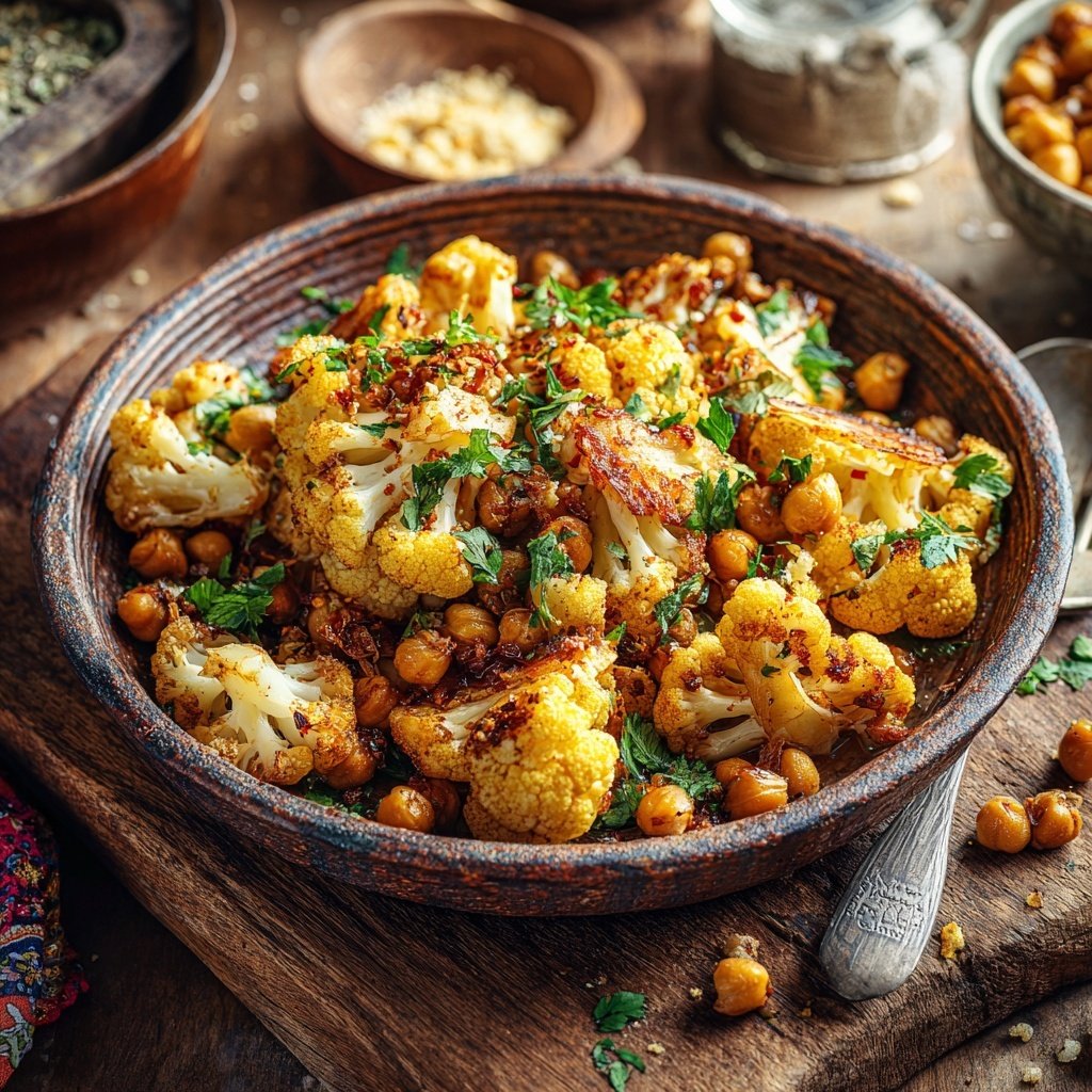 Blumenkohl Pfanne Mit Kichererbsen